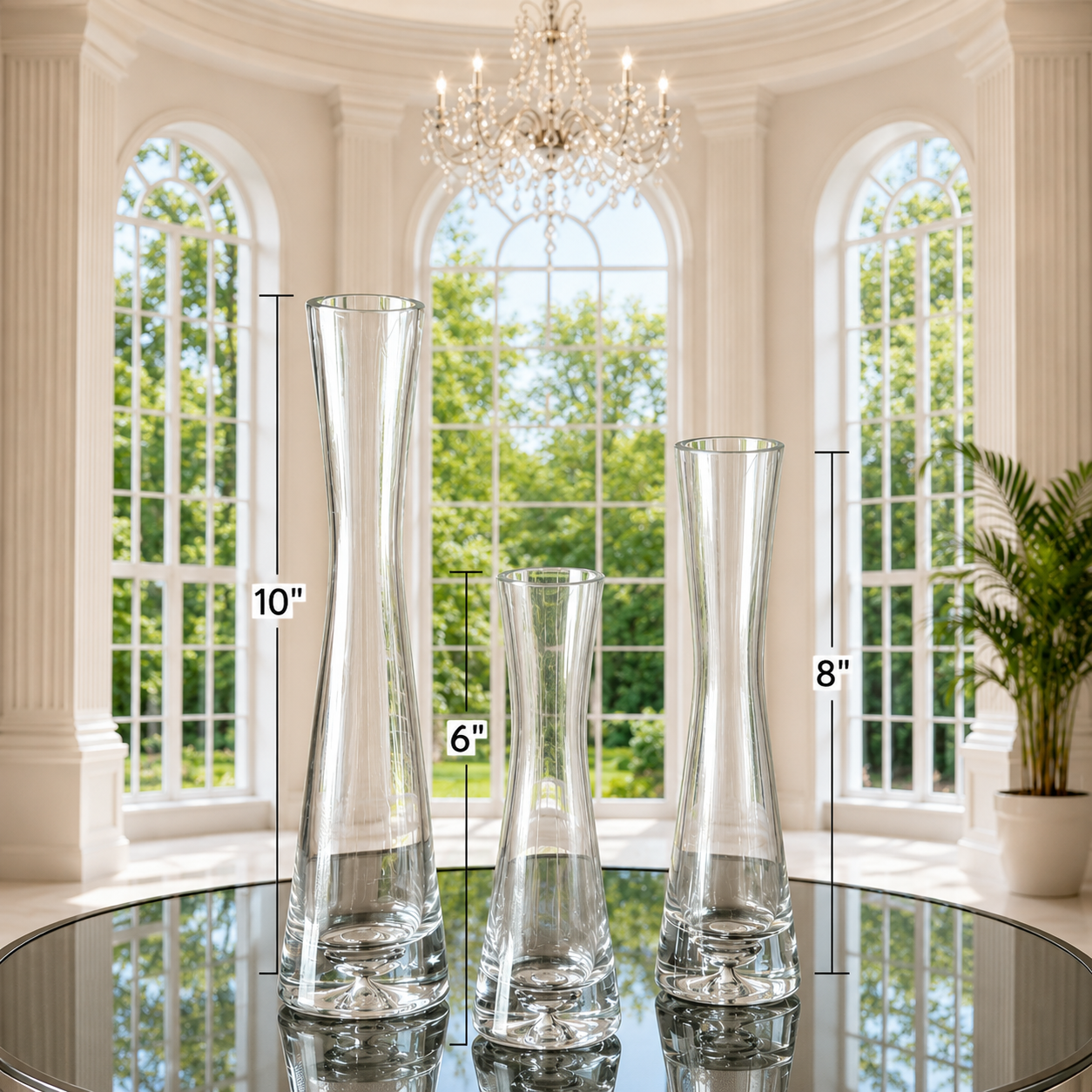 10" Clear Glass Bud Vases with Organic Uneven Rim – 6 Pack | BT2510