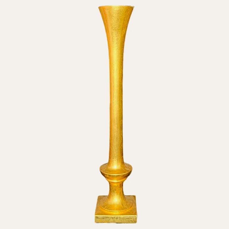 Large Tall Gold Trumpet Vase with Pedestal Base – 7" x 7" x 36"H