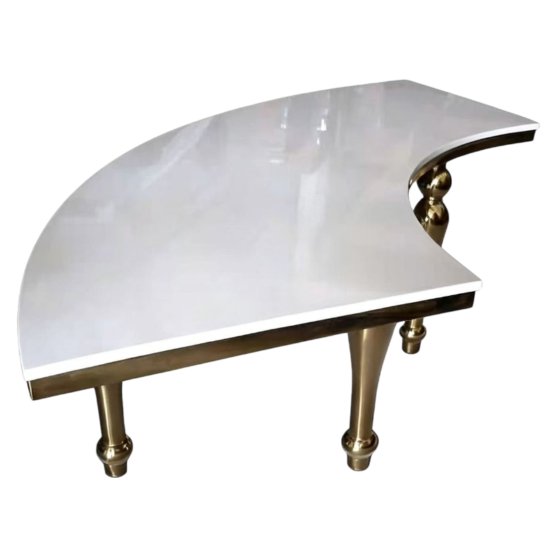 Luxury Serpentine Wedding Reception Table – White Top, Gold Stainless Steel, 98" Banquet Table - Image 6