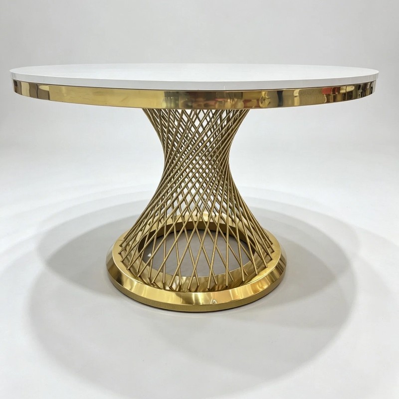 47" D Gold Stainless Steel Round Table, Pick up only. 5 piece left