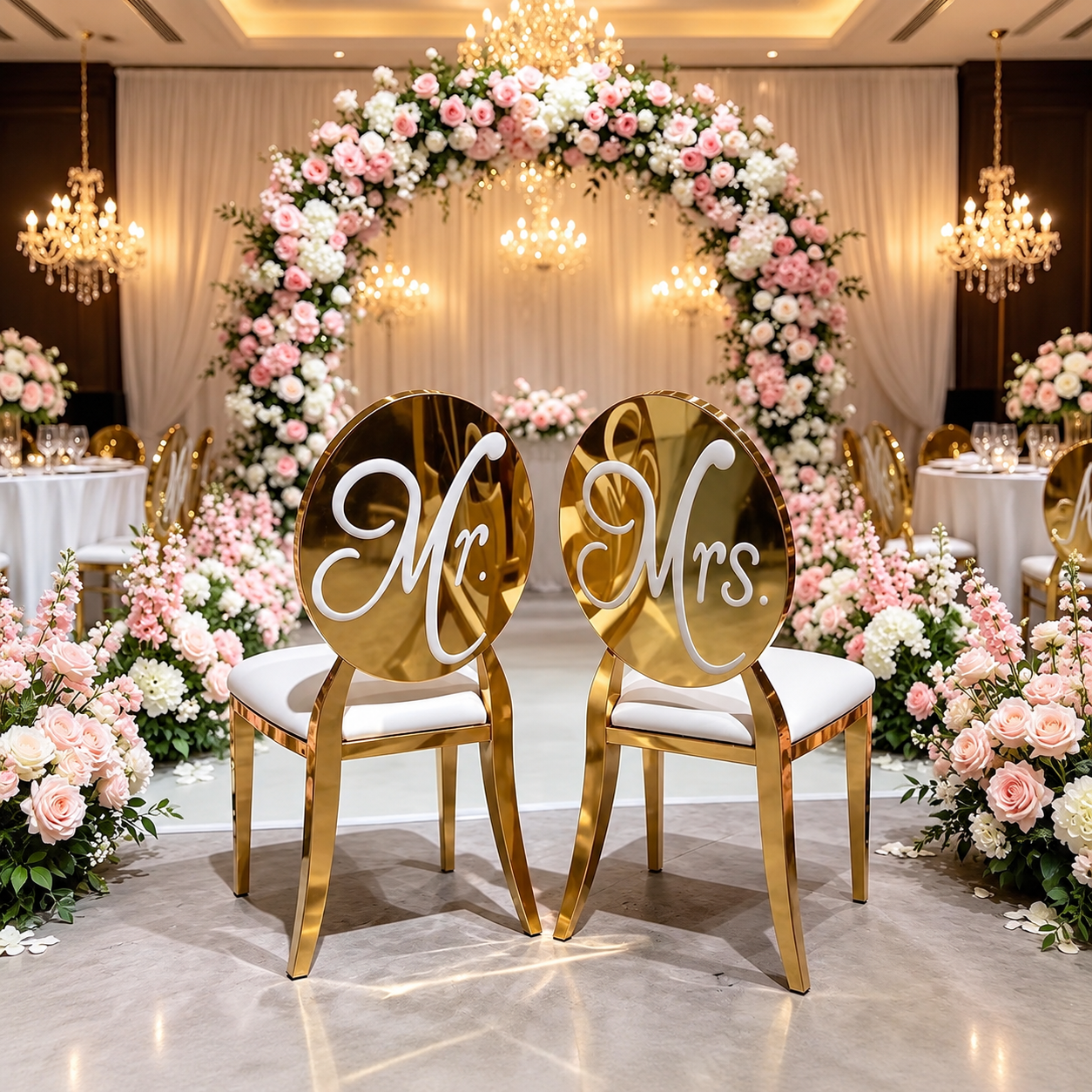 Mr. and Mrs. Chair Set for Bride and Groom in Gold - Image 3