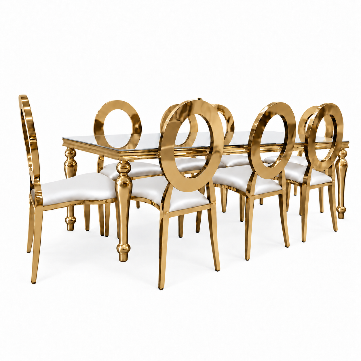 Rectangular Wedding Event Table with Gold Gourd Legs & Mirrored Top