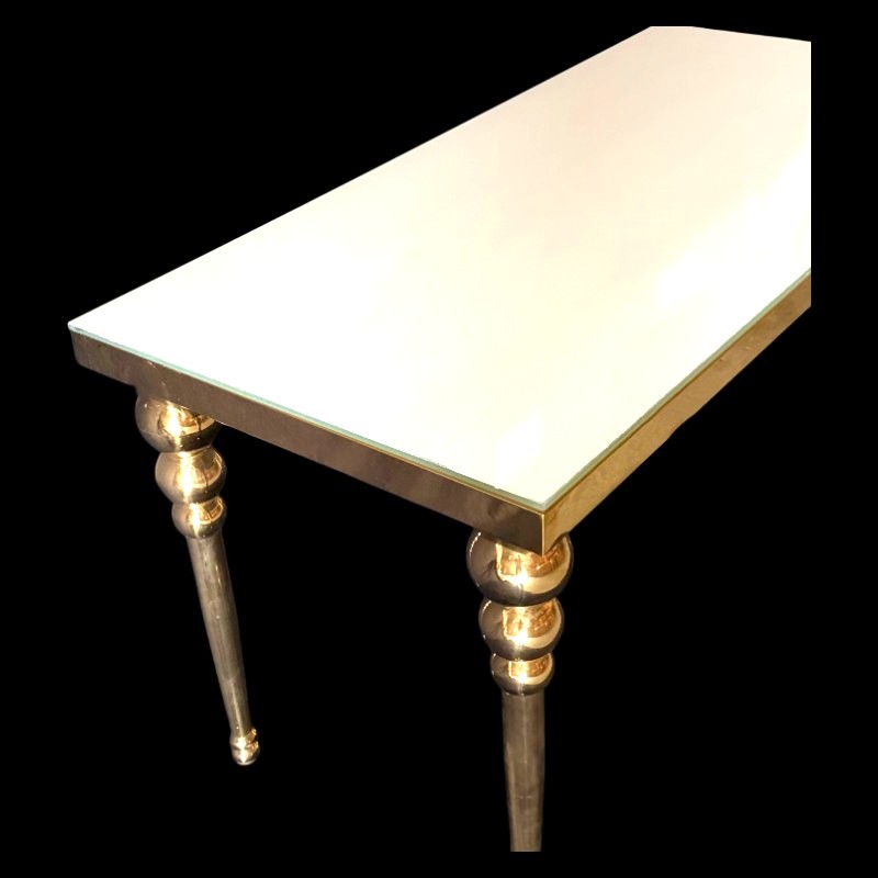Gold Stainless Steel Sweetheart Table with White Top – 60" Wedding Table - Image 2