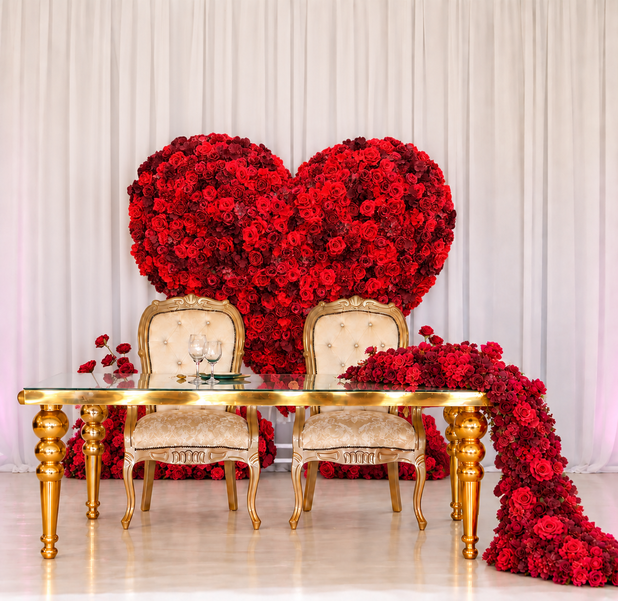 Gold Stainless Steel Sweetheart Table with White Top – 60" Wedding Table