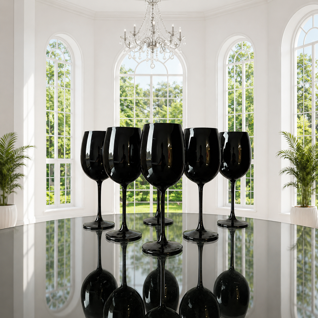 6-Pack Wine Glasses in Black Wedding Table Decor Set Up. - Image 2
