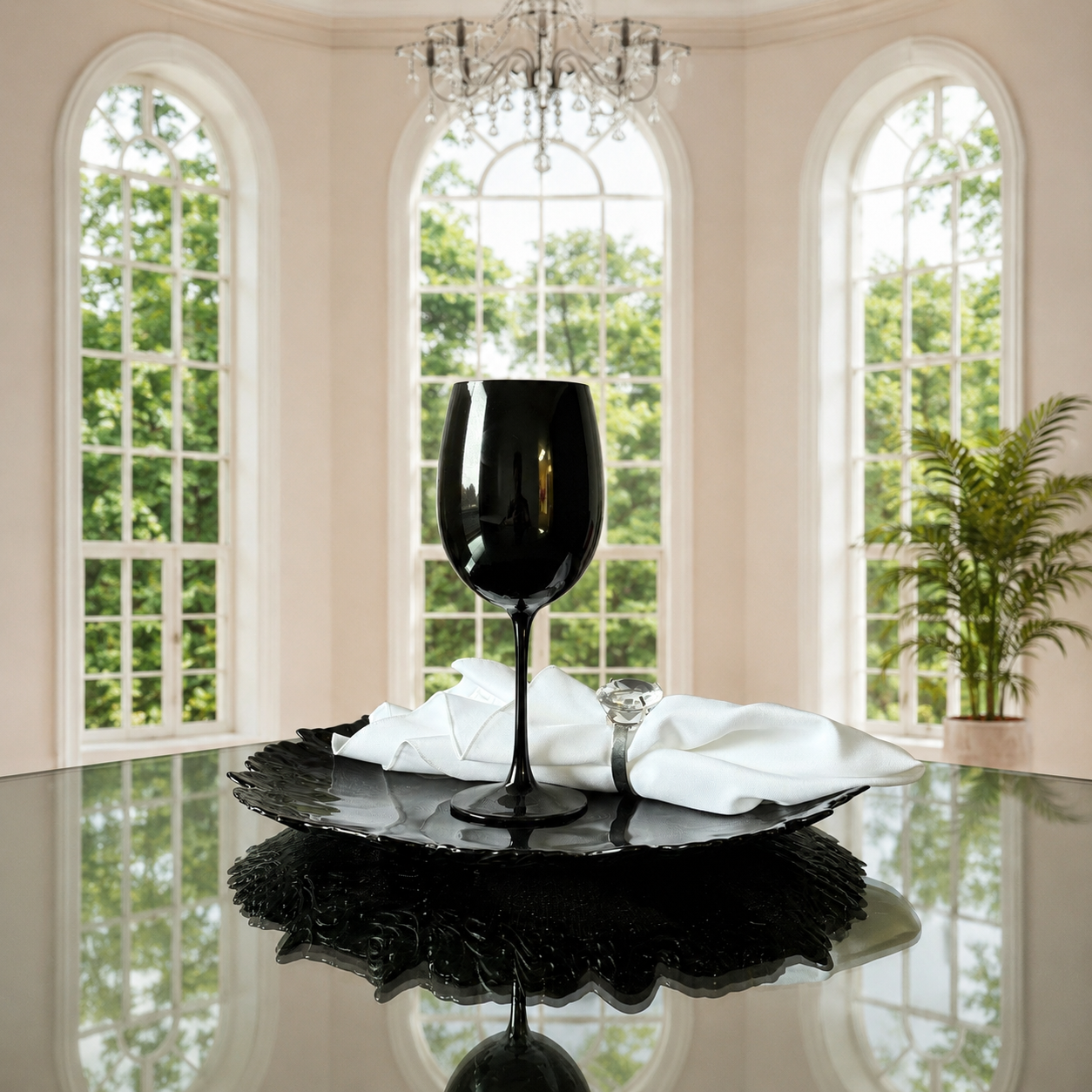 6-Pack Wine Glasses in Black Wedding Table Decor Set Up. - Image 3