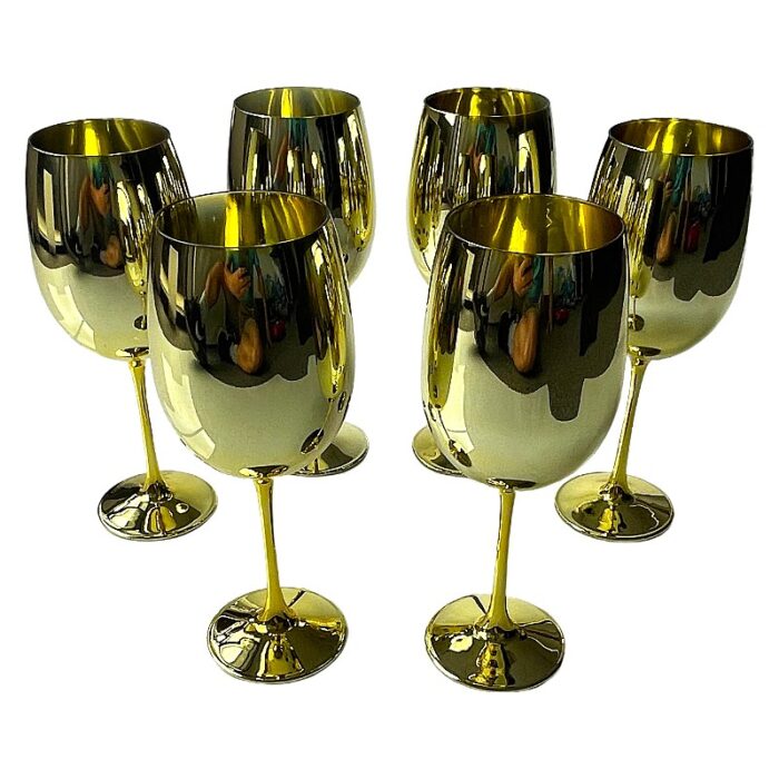Glass Wine Glasses in Gold Set of 6
