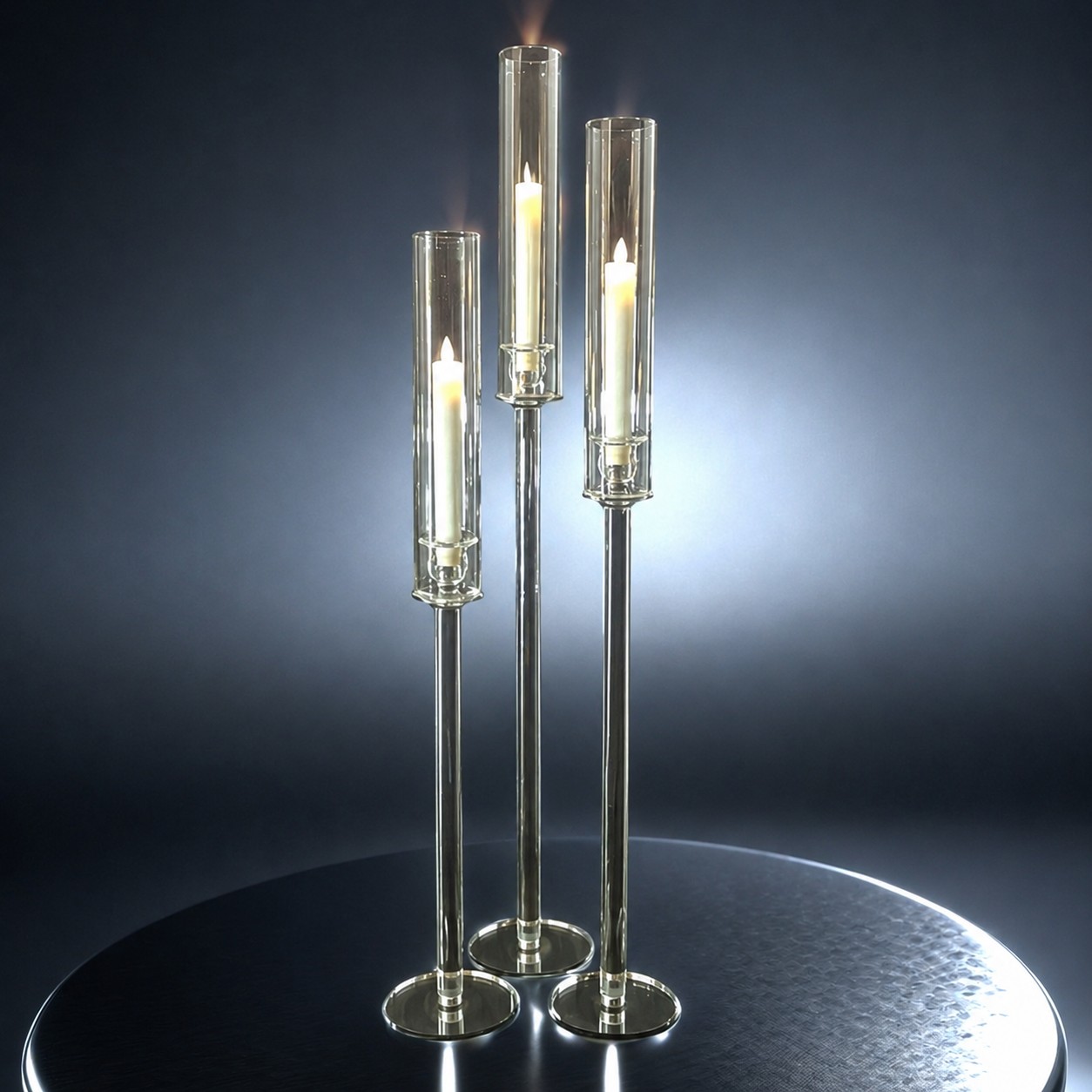 47" Crystal Candle Hurricane Holder Set of 3