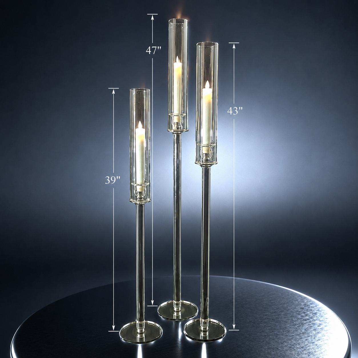 47" Crystal Candle Hurricane Holder Set of 3 - Image 3