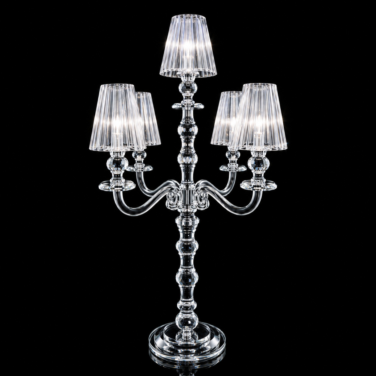 5-Arm K9 Crystal Candelabra with Acrylic Hurricane Shades