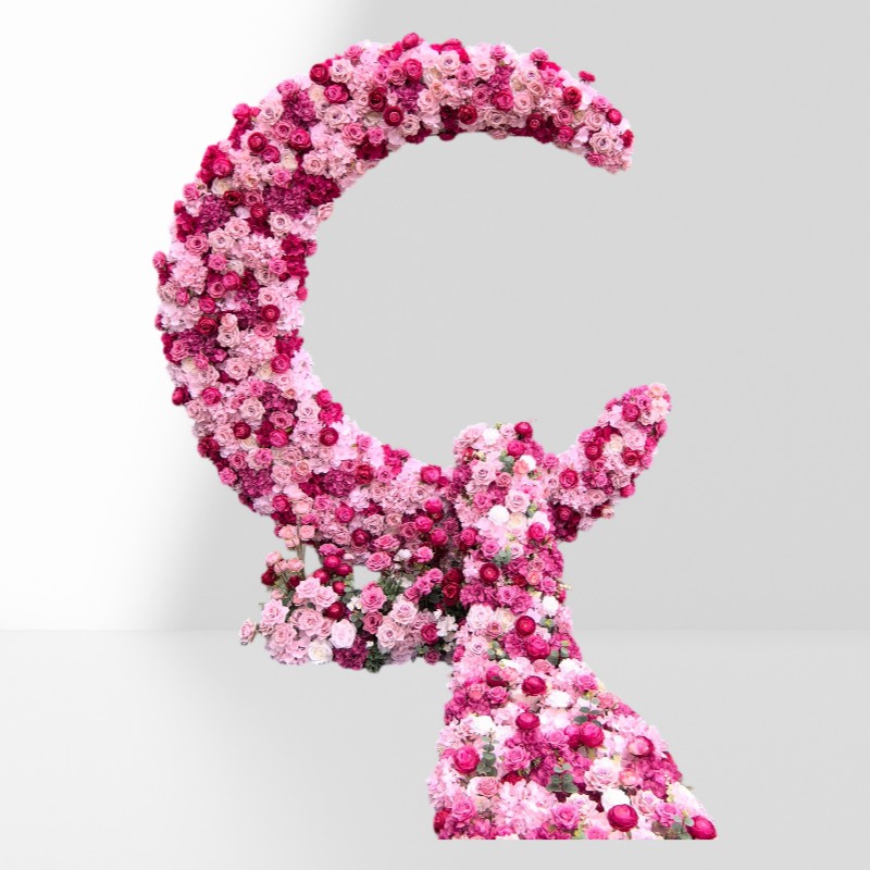 Artificial Rose & Hydrangea Crescent Moon Flower Arch – Pink Available Aug 10, 2026