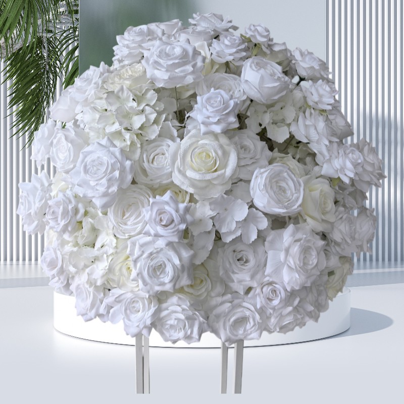 Flower Ball 24"D 3D Super Quality Silk Roses & Hydrangeas in White. Available Aug 10, 2026