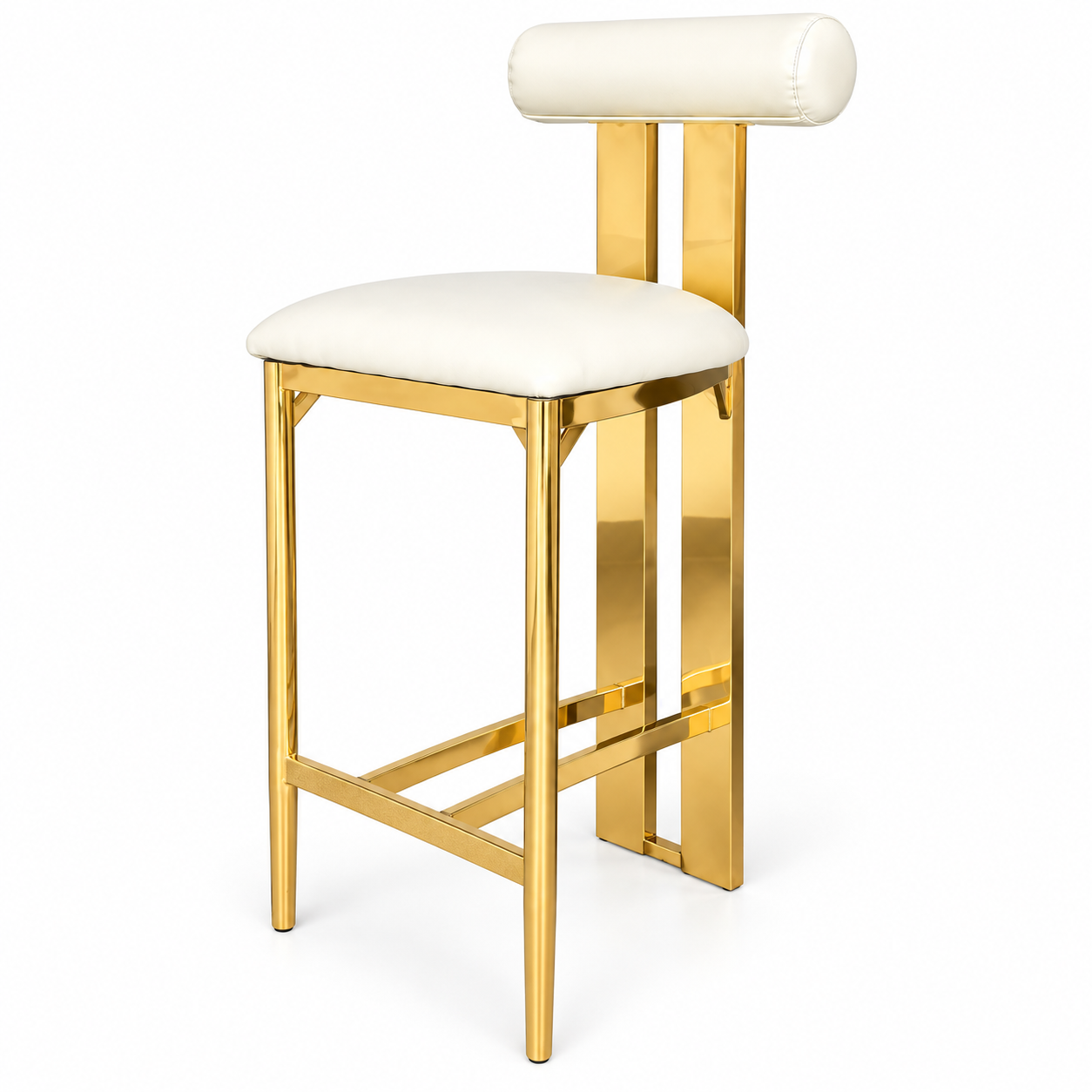 Gold Stainless Steel Bar Stool with White Cushion Preorder only