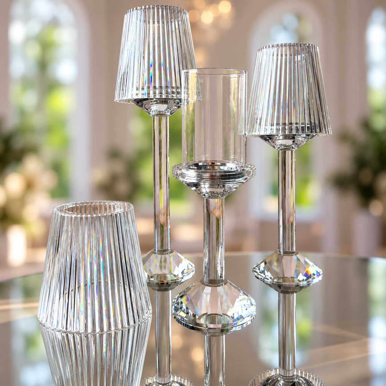 Modern Crystal Candle Holder with Acrylic Lampshade S/3 - Image 2