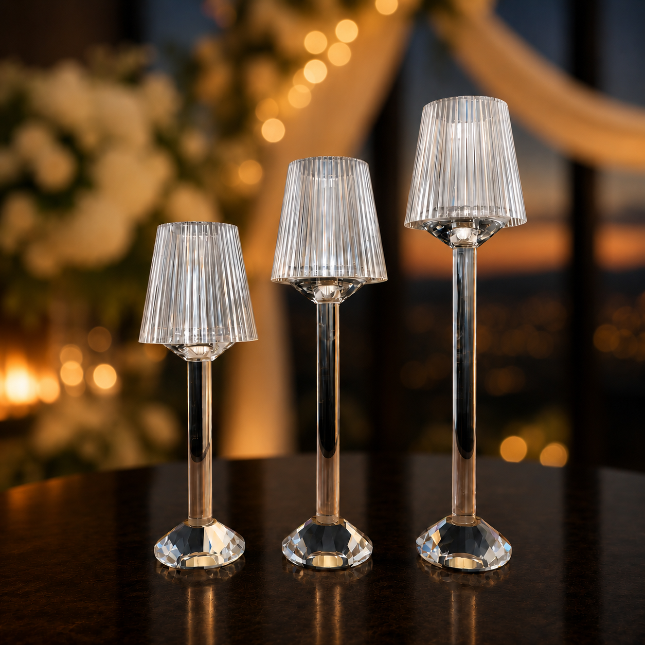 Modern Crystal Candle Holder with Acrylic Lampshade S/3