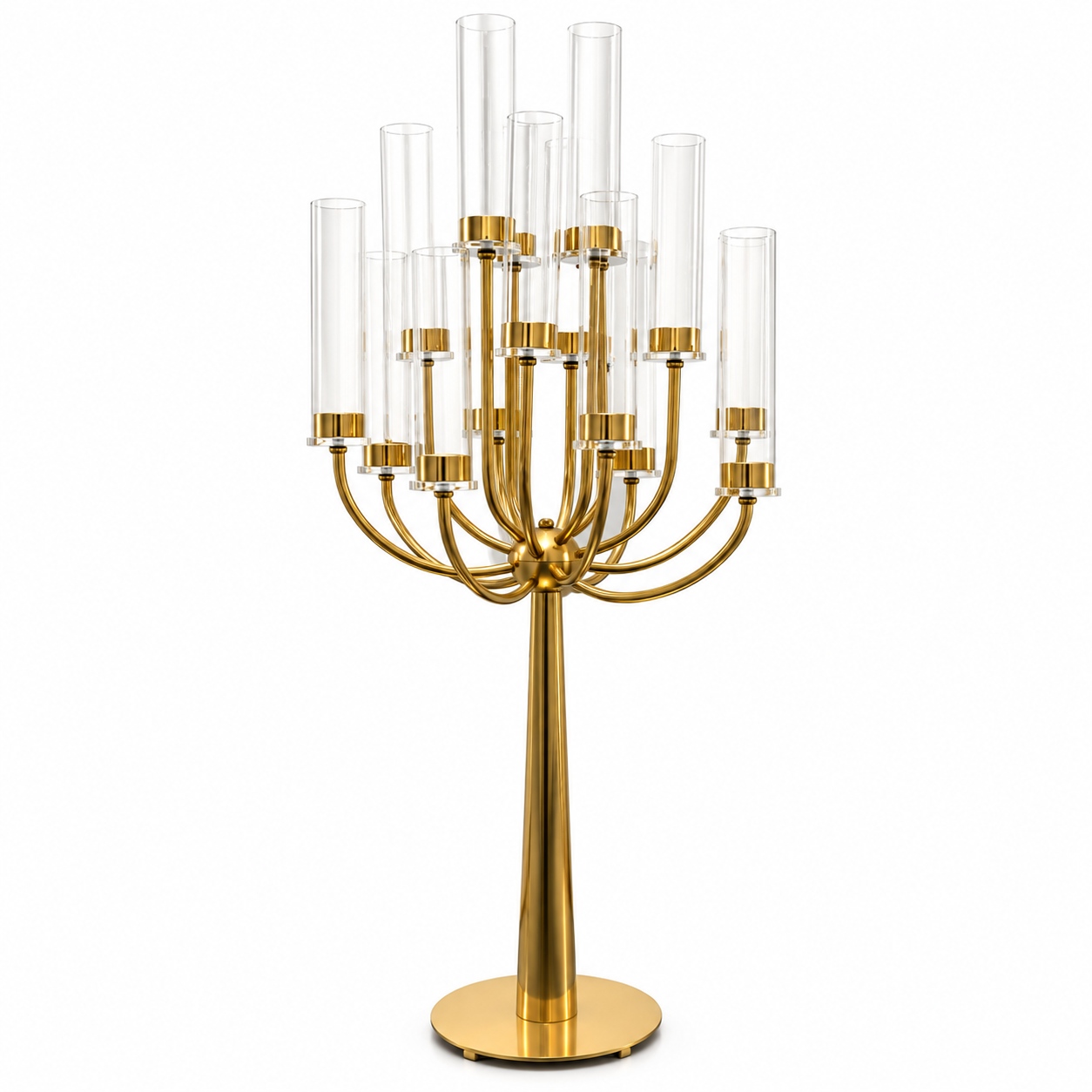 45” H 16-Branch Gold Candelabra Centerpiece with Glass Shads Estmated Available Nov 1, 2026