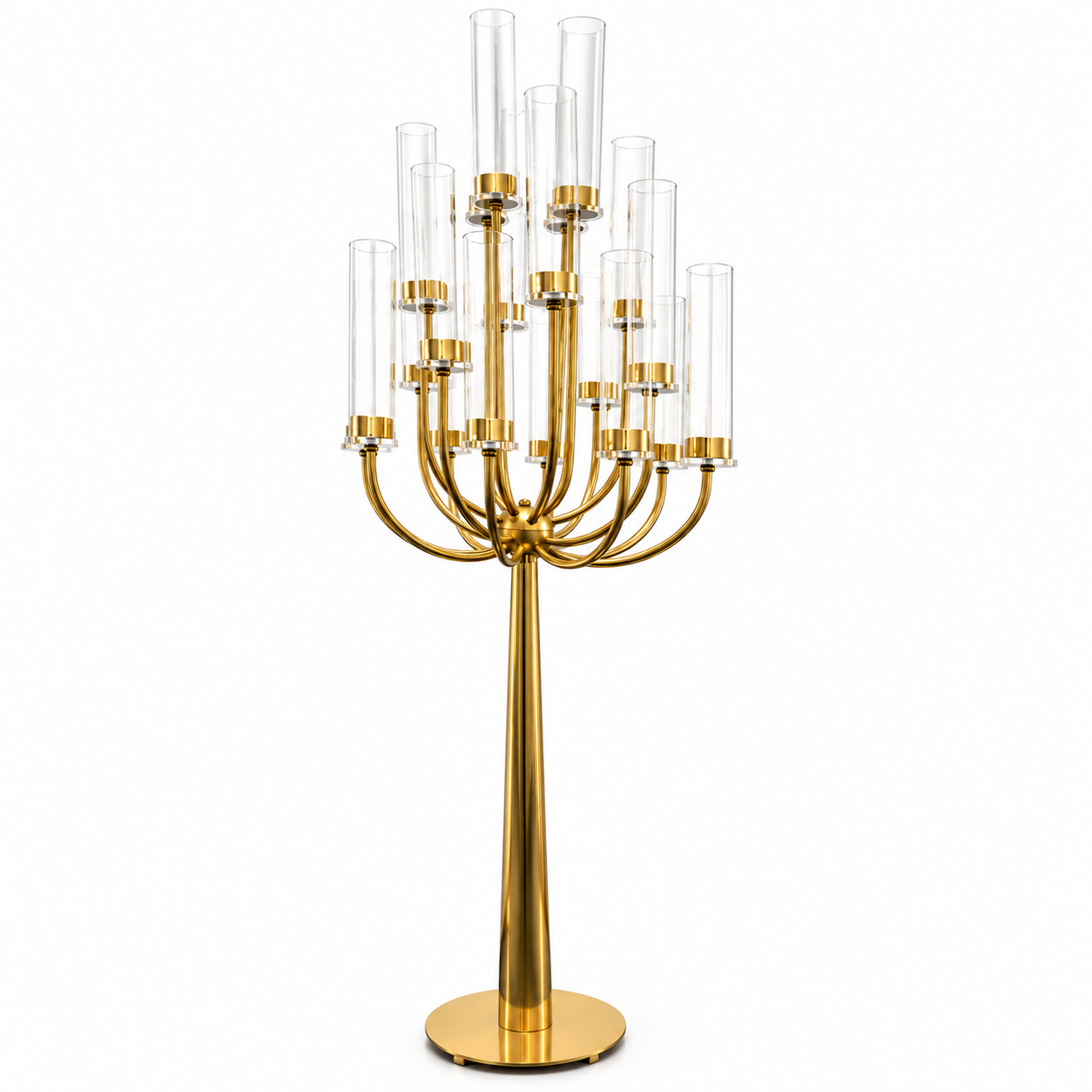 55” H 20-Branch Gold Candelabra Centerpiece with Glass Shads Estmated Available Nov 1, 2026