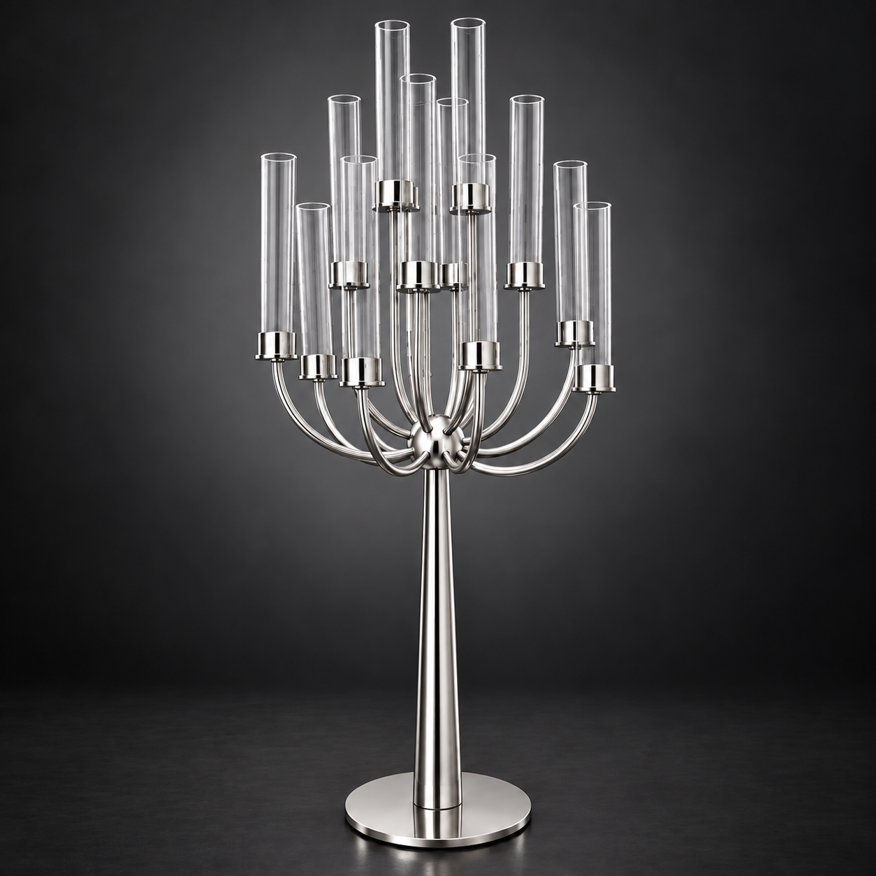 45” H 16-Branch Silver Candelabra Centerpiece with Glass Shads - Image 2