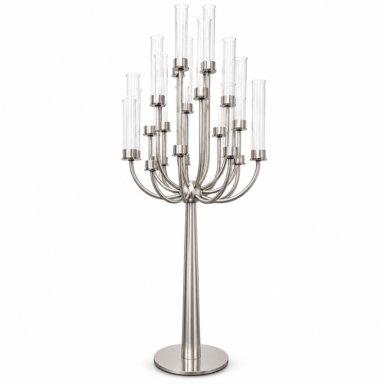 55” H 20-Branch Silver Candelabra Centerpiece Hurrricane